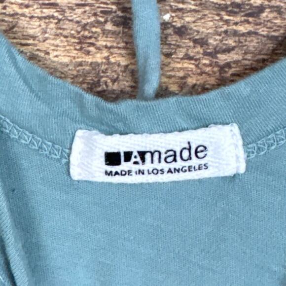 LA Made Flounce Sleeve Tee Shirt Dress Open Back Tie Neck Aqua Blue Size Small - Picture 7 of 9